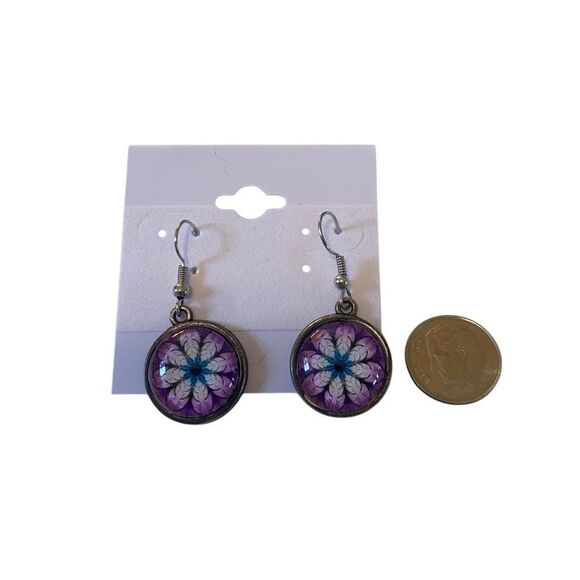Funky Colorful Dangle Earrings in Purple & Green. - Picture 6 of 6